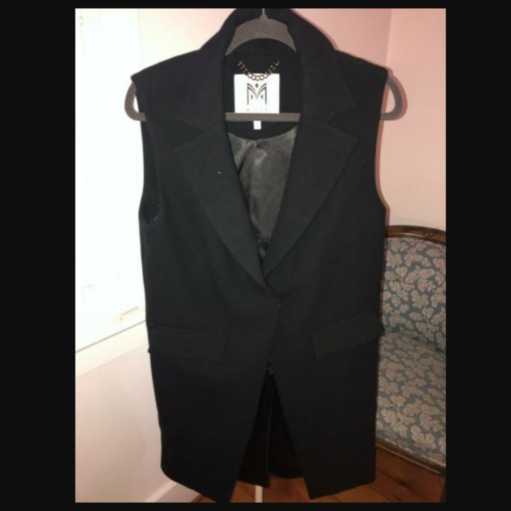 Womens MILLY Black Long Heavy Wool-Blend Vest Sz S 4, 6, 8